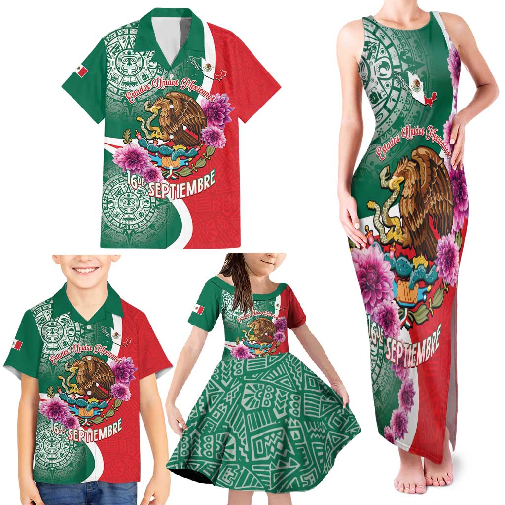 Personalized Mexico Independence Day Family Matching Tank Maxi Dress and Hawaiian Shirt 16 De Septiembre Mexican Aztec - Wonder Print Shop