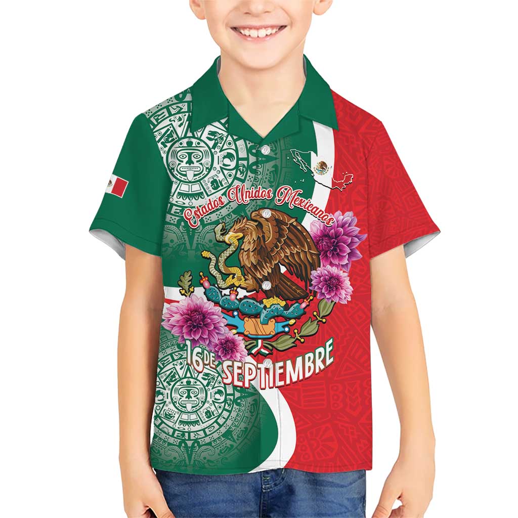 Personalized Mexico Independence Day Kid Hawaiian Shirt 16 De Septiembre Mexican Aztec - Wonder Print Shop
