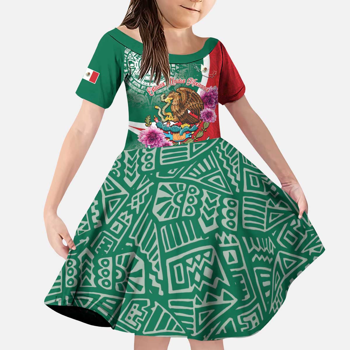 Personalized Mexico Independence Day Kid Short Sleeve Dress 16 De Septiembre Mexican Aztec - Wonder Print Shop