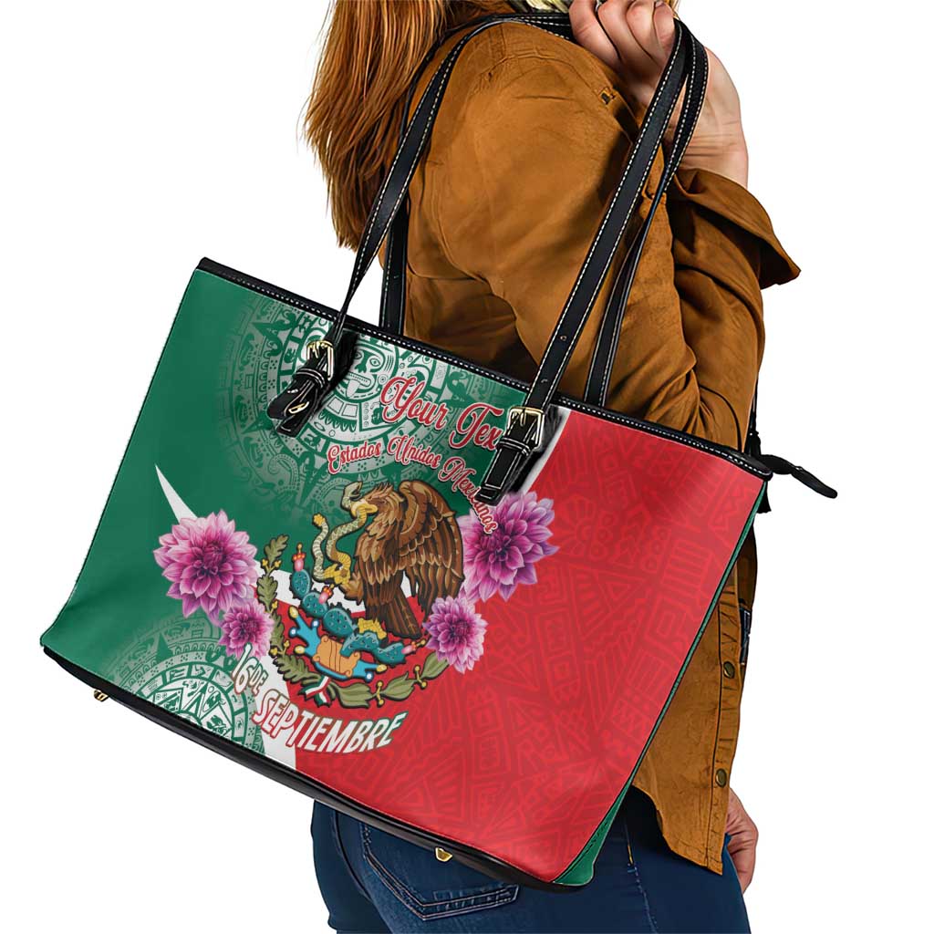 Personalized Mexico Independence Day Leather Tote Bag 16 De Septiembre Mexican Aztec - Wonder Print Shop
