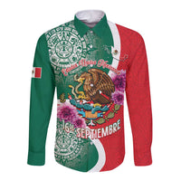 Personalized Mexico Independence Day Long Sleeve Button Shirt 16 De Septiembre Mexican Aztec - Wonder Print Shop
