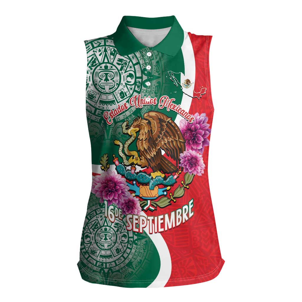Personalized Mexico Independence Day Women Sleeveless Polo Shirt 16 De Septiembre Mexican Aztec - Wonder Print Shop