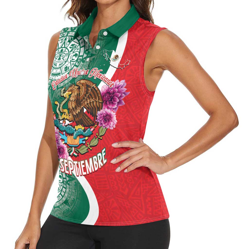 Personalized Mexico Independence Day Women Sleeveless Polo Shirt 16 De Septiembre Mexican Aztec - Wonder Print Shop