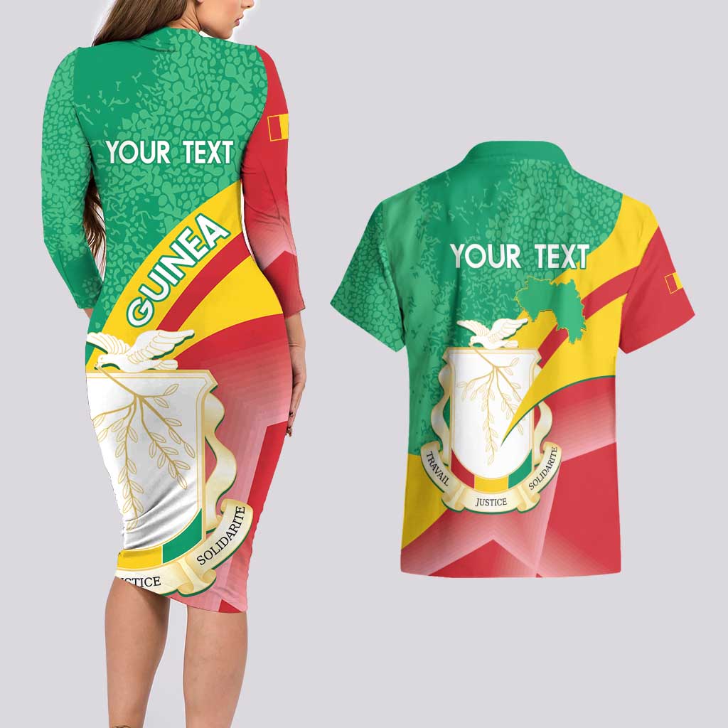 Personalised Guinea Independence Day Couples Matching Long Sleeve Bodycon Dress and Hawaiian Shirt Happy 2 October Guinee Coat Of Arms - Wonder Print Shop