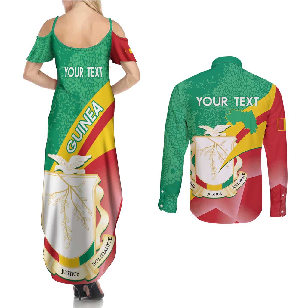 Personalised Guinea Independence Day Couples Matching Summer Maxi Dress and Long Sleeve Button Shirt Happy 2 October Guinee Coat Of Arms - Wonder Print Shop