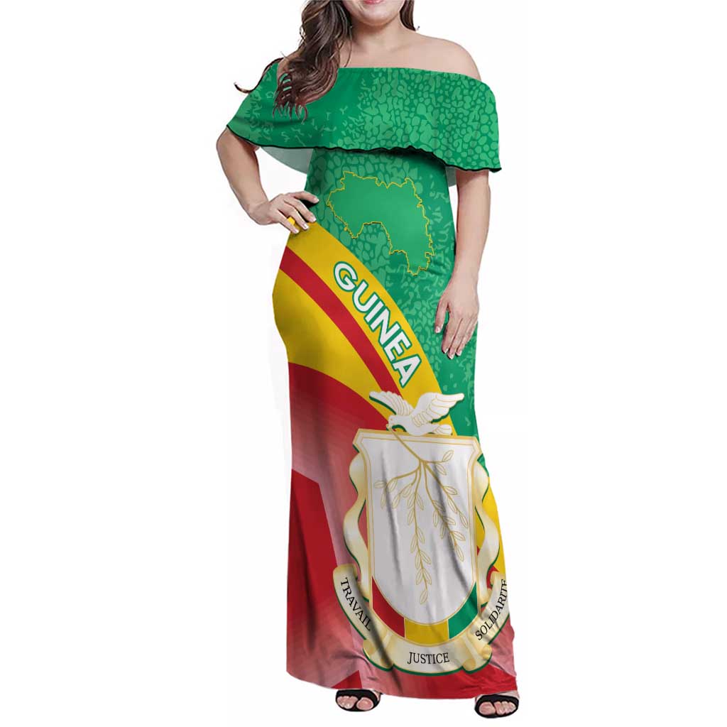 Personalised Guinea Independence Day Family Matching Off Shoulder Maxi Dress and Hawaiian Shirt Happy 2 October Guinee Coat Of Arms - Wonder Print Shop