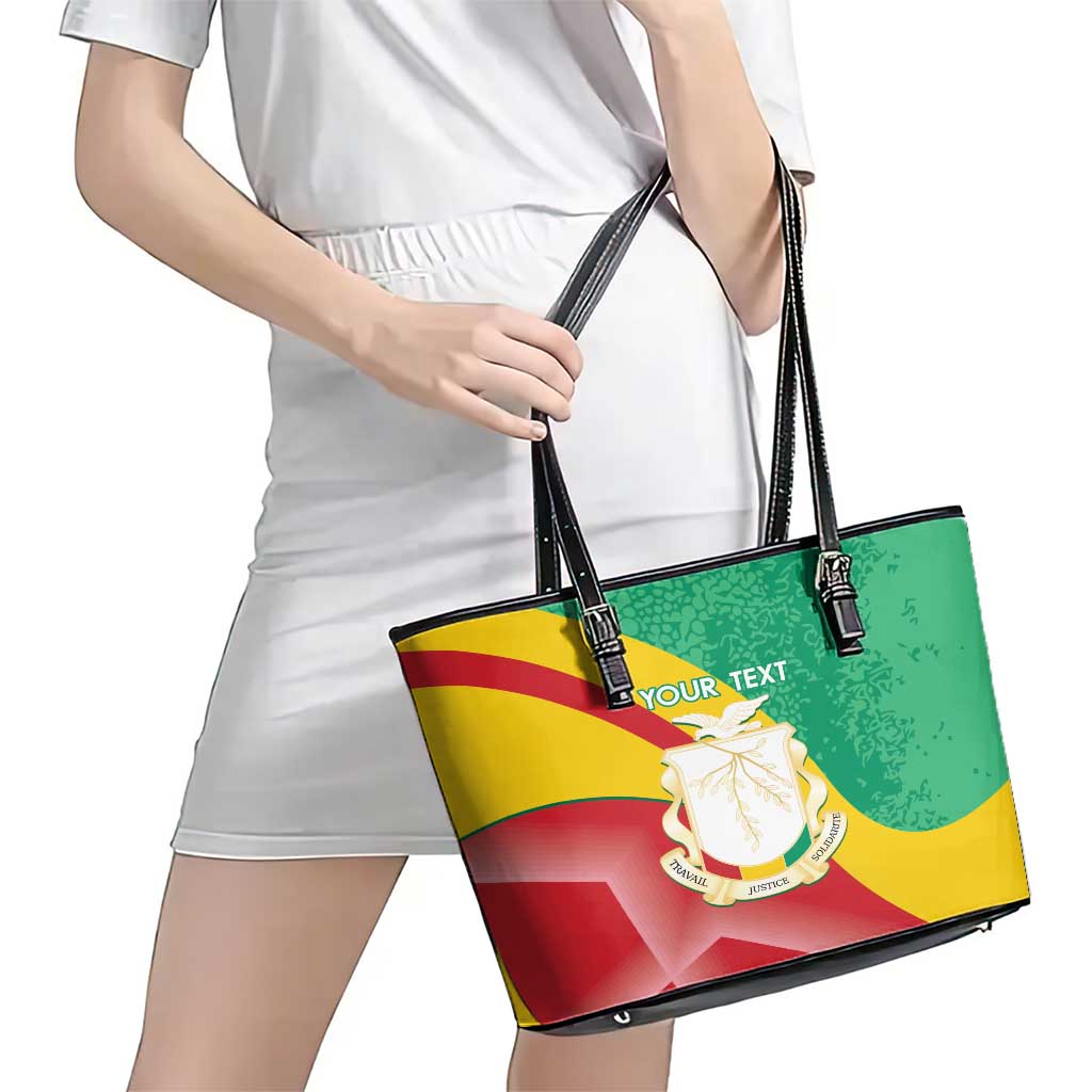 Personalised Guinea Independence Day Leather Tote Bag Happy 2 October Guinee Coat Of Arms - Wonder Print Shop