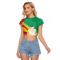 Personalised Guinea Independence Day Raglan Cropped T Shirt Happy 2 October Guinee Coat Of Arms - Wonder Print Shop