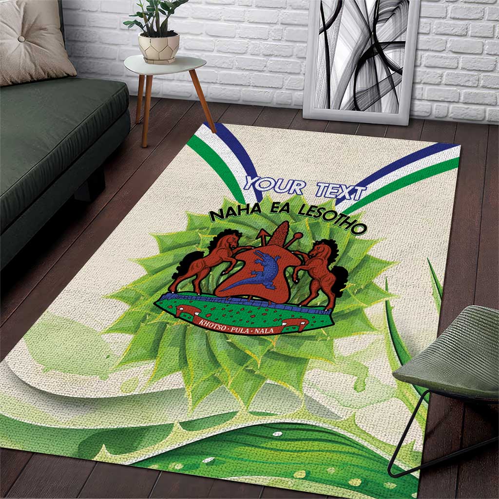 Personalised Lesotho Independence Day Area Rug Aloe Polyphylla Mix Coat Of Arms - Wonder Print Shop