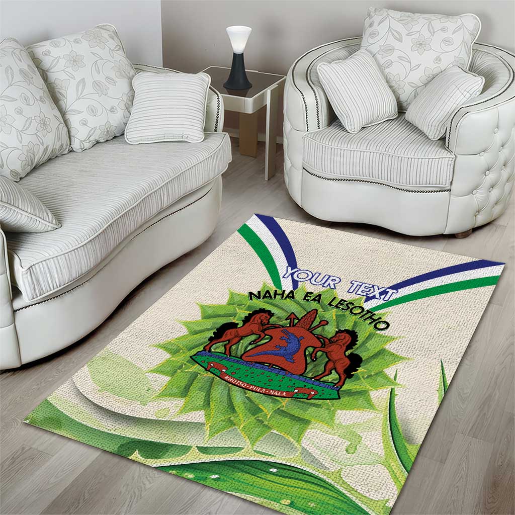 Personalised Lesotho Independence Day Area Rug Aloe Polyphylla Mix Coat Of Arms - Wonder Print Shop