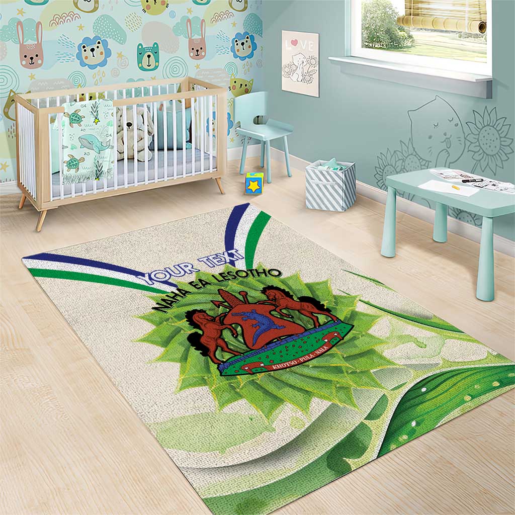 Personalised Lesotho Independence Day Area Rug Aloe Polyphylla Mix Coat Of Arms - Wonder Print Shop