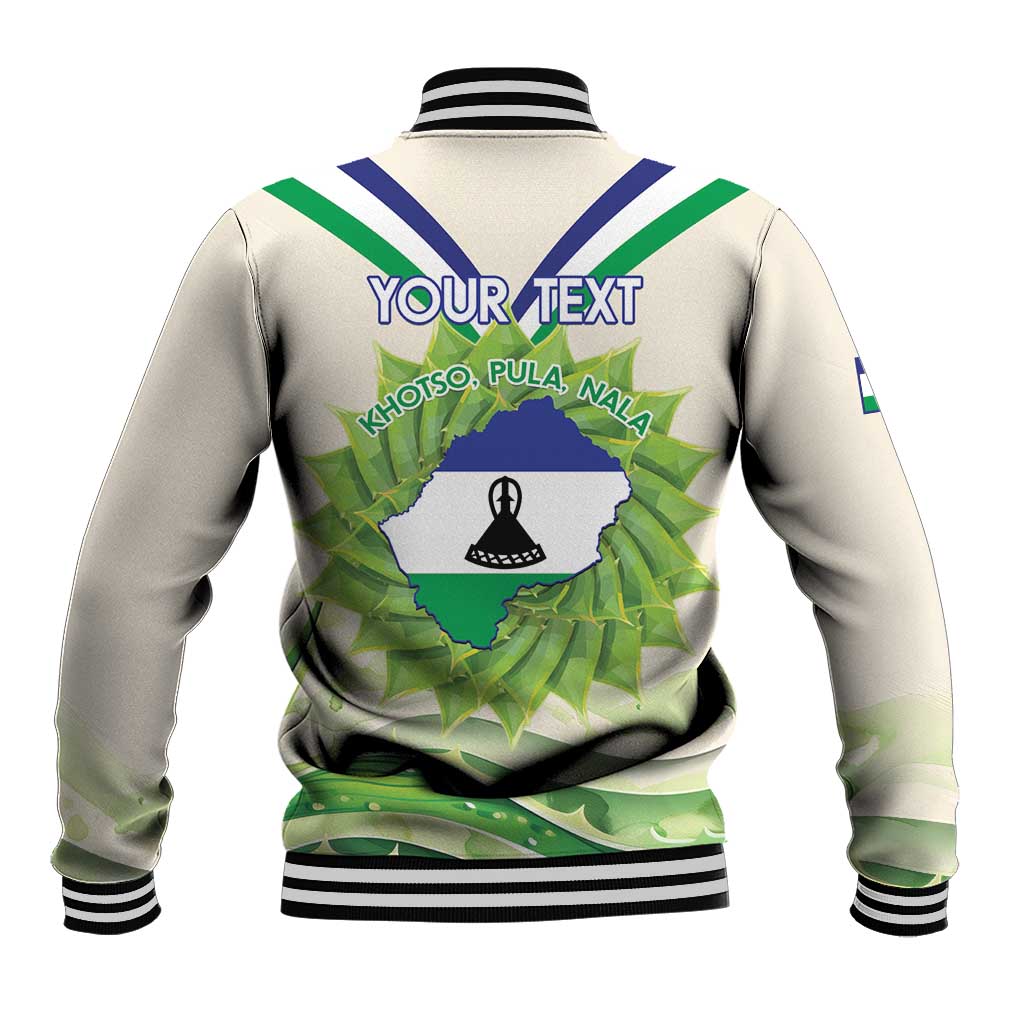 Personalised Lesotho Independence Day Baseball Jacket Aloe Polyphylla Mix Coat Of Arms - Wonder Print Shop