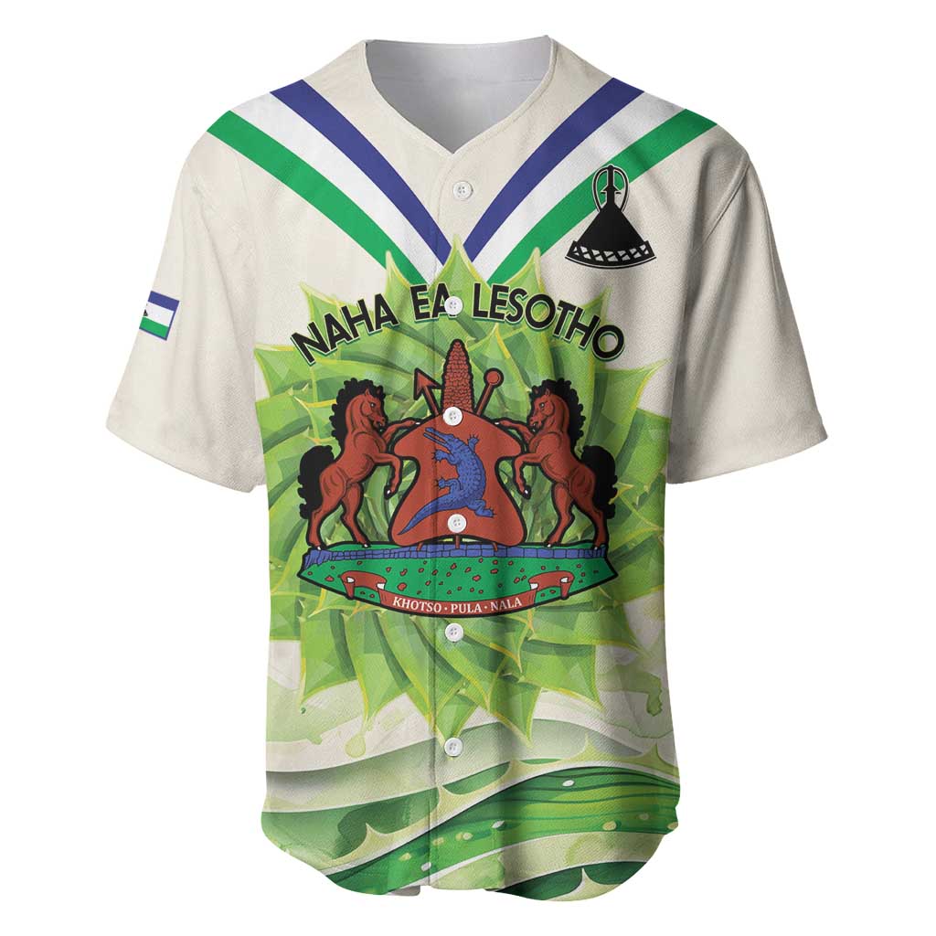 Personalised Lesotho Independence Day Baseball Jersey Aloe Polyphylla Mix Coat Of Arms - Wonder Print Shop
