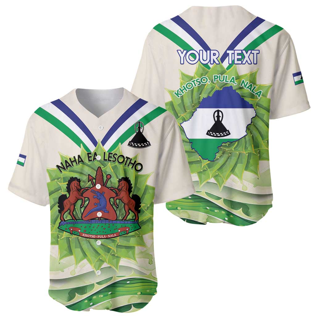 Personalised Lesotho Independence Day Baseball Jersey Aloe Polyphylla Mix Coat Of Arms - Wonder Print Shop