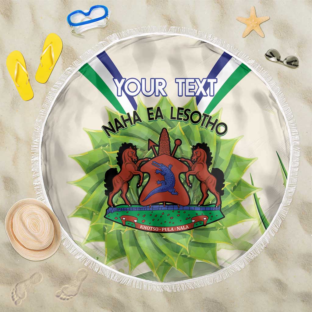Personalised Lesotho Independence Day Beach Blanket Aloe Polyphylla Mix Coat Of Arms - Wonder Print Shop