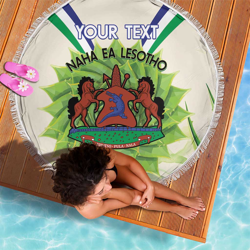Personalised Lesotho Independence Day Beach Blanket Aloe Polyphylla Mix Coat Of Arms - Wonder Print Shop