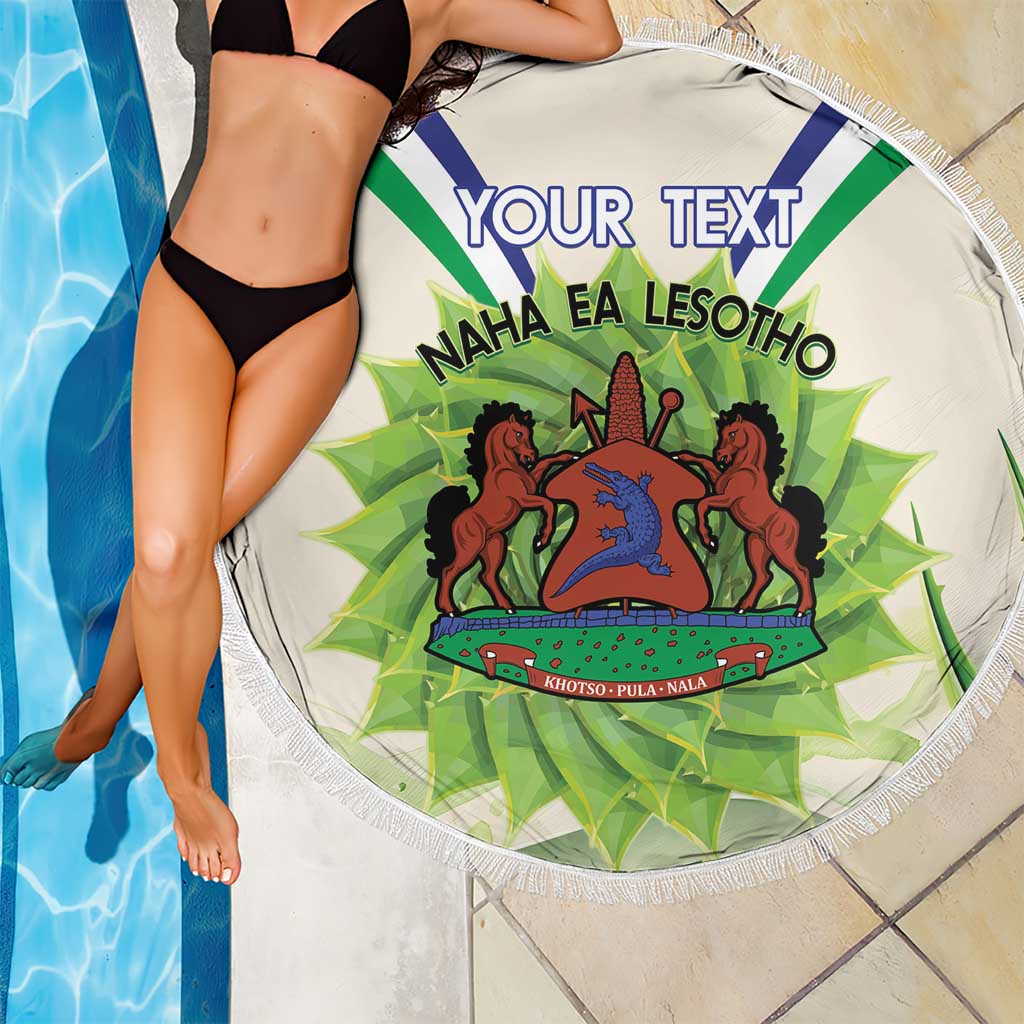 Personalised Lesotho Independence Day Beach Blanket Aloe Polyphylla Mix Coat Of Arms - Wonder Print Shop