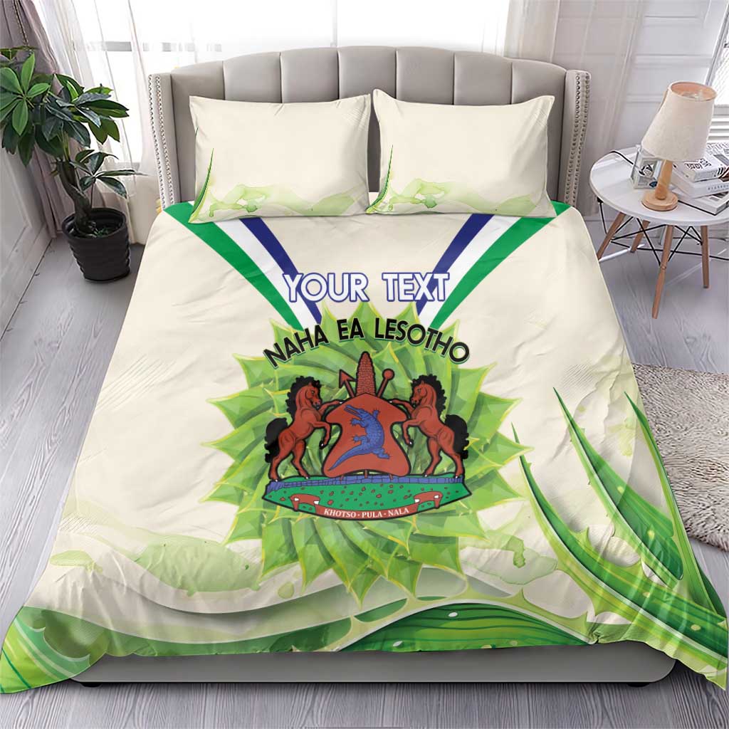 Personalised Lesotho Independence Day Bedding Set Aloe Polyphylla Mix Coat Of Arms - Wonder Print Shop