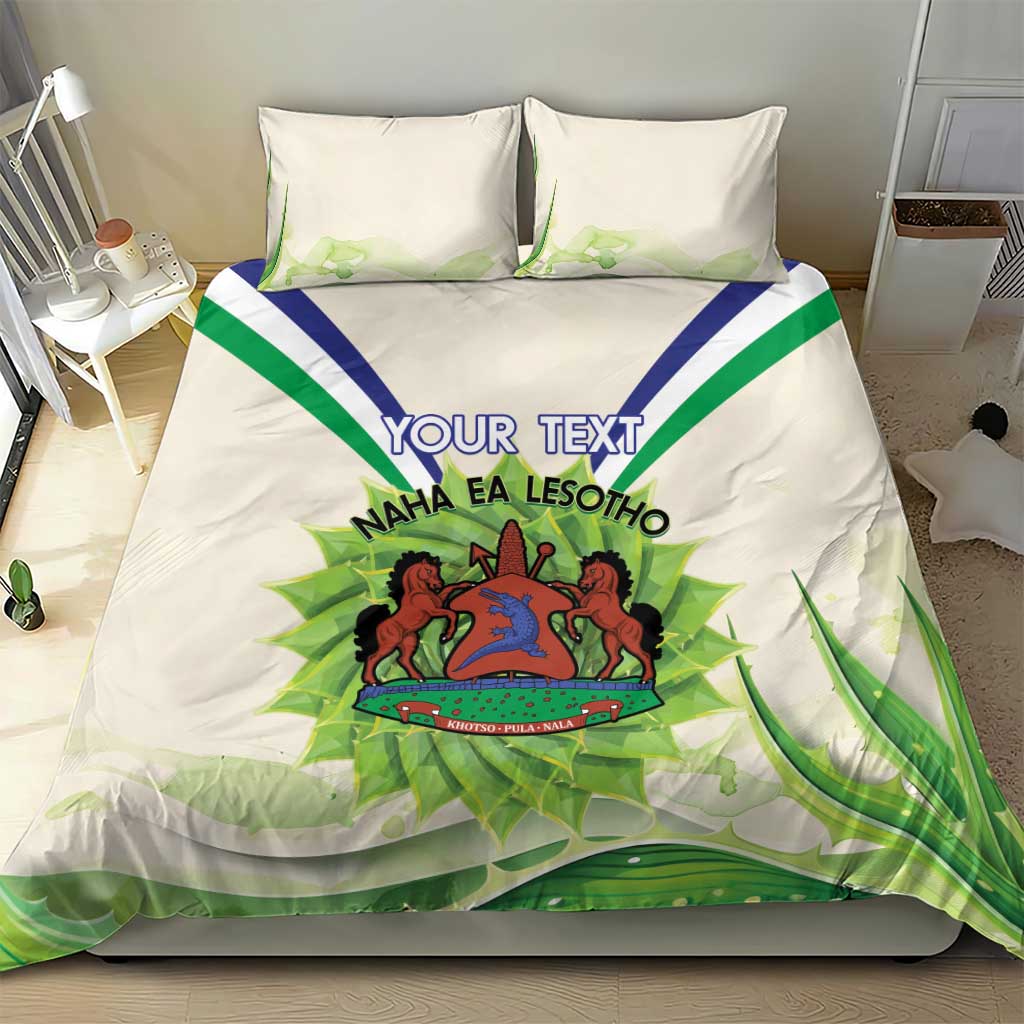 Personalised Lesotho Independence Day Bedding Set Aloe Polyphylla Mix Coat Of Arms - Wonder Print Shop
