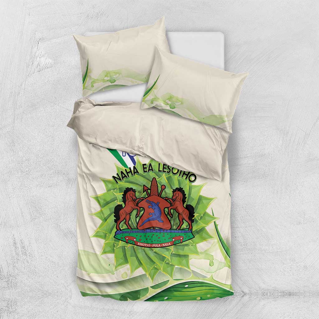 Personalised Lesotho Independence Day Bedding Set Aloe Polyphylla Mix Coat Of Arms - Wonder Print Shop