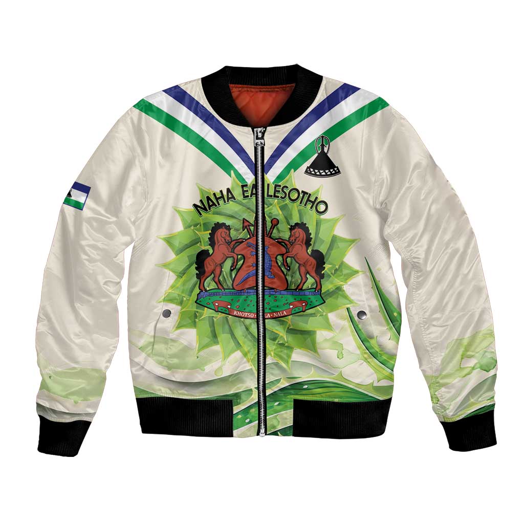 Personalised Lesotho Independence Day Bomber Jacket Aloe Polyphylla Mix Coat Of Arms - Wonder Print Shop