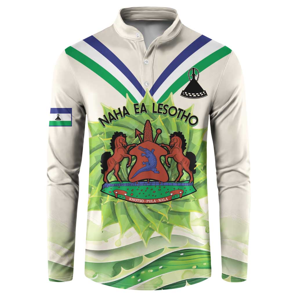 Personalised Lesotho Independence Day Button Sweatshirt Aloe Polyphylla Mix Coat Of Arms - Wonder Print Shop