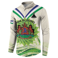 Personalised Lesotho Independence Day Button Sweatshirt Aloe Polyphylla Mix Coat Of Arms - Wonder Print Shop
