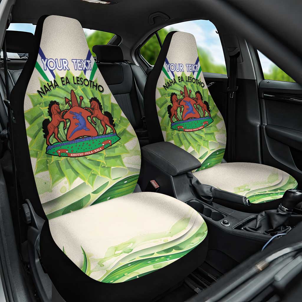 Personalised Lesotho Independence Day Car Seat Cover Aloe Polyphylla Mix Coat Of Arms - Wonder Print Shop
