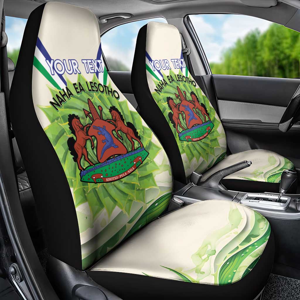 Personalised Lesotho Independence Day Car Seat Cover Aloe Polyphylla Mix Coat Of Arms - Wonder Print Shop