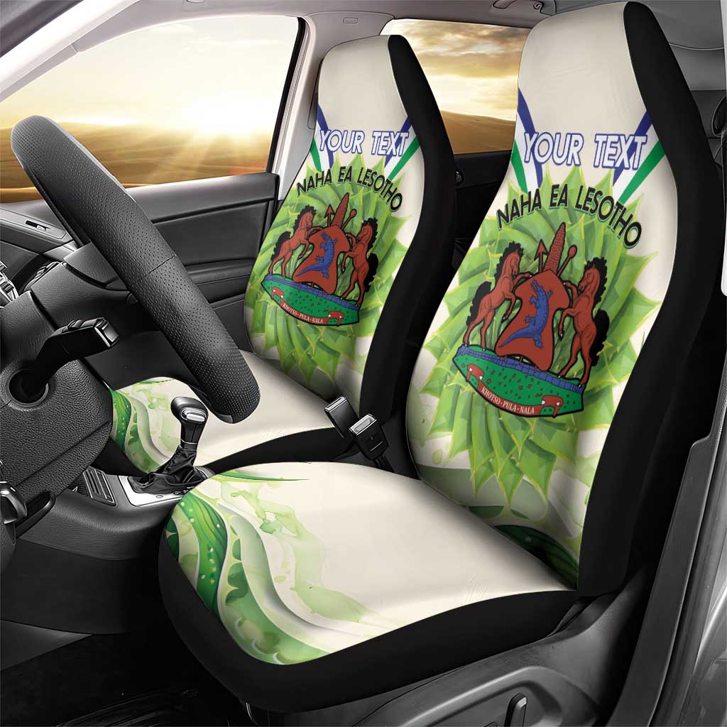 Personalised Lesotho Independence Day Car Seat Cover Aloe Polyphylla Mix Coat Of Arms - Wonder Print Shop