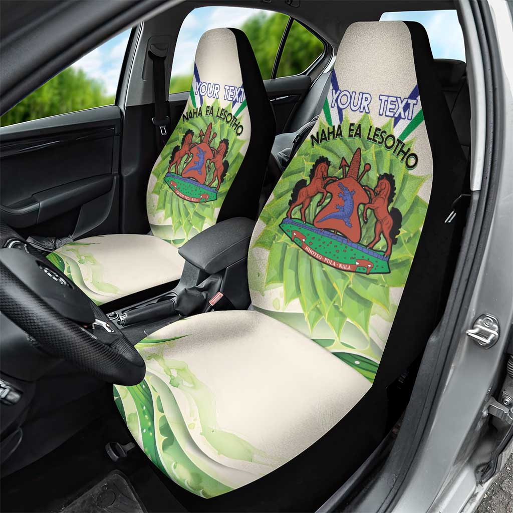 Personalised Lesotho Independence Day Car Seat Cover Aloe Polyphylla Mix Coat Of Arms - Wonder Print Shop