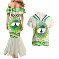 Personalised Lesotho Independence Day Couples Matching Mermaid Dress and Hawaiian Shirt Aloe Polyphylla Mix Coat Of Arms - Wonder Print Shop