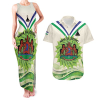 Personalised Lesotho Independence Day Couples Matching Tank Maxi Dress and Hawaiian Shirt Aloe Polyphylla Mix Coat Of Arms - Wonder Print Shop