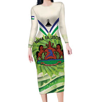 Personalised Lesotho Independence Day Family Matching Long Sleeve Bodycon Dress and Hawaiian Shirt Aloe Polyphylla Mix Coat Of Arms - Wonder Print Shop