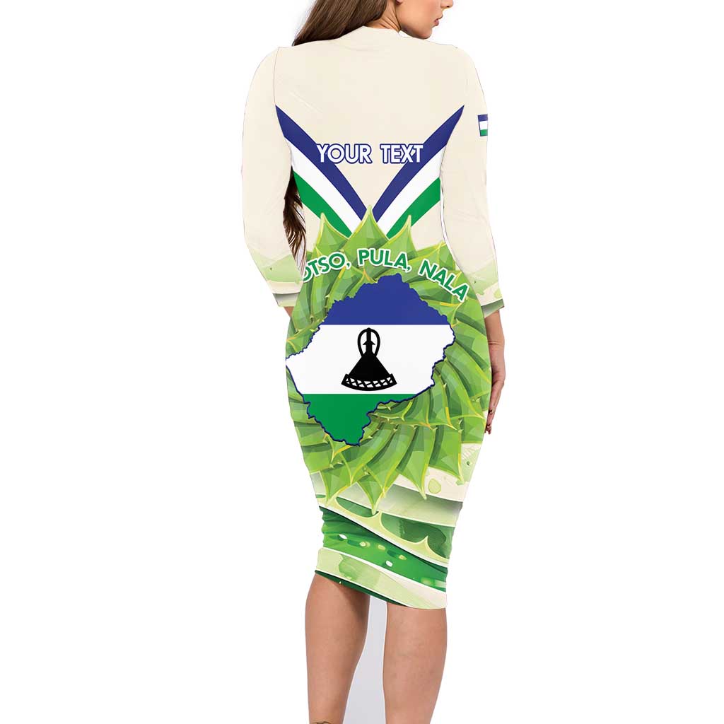 Personalised Lesotho Independence Day Family Matching Long Sleeve Bodycon Dress and Hawaiian Shirt Aloe Polyphylla Mix Coat Of Arms - Wonder Print Shop