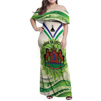Personalised Lesotho Independence Day Family Matching Off Shoulder Maxi Dress and Hawaiian Shirt Aloe Polyphylla Mix Coat Of Arms - Wonder Print Shop