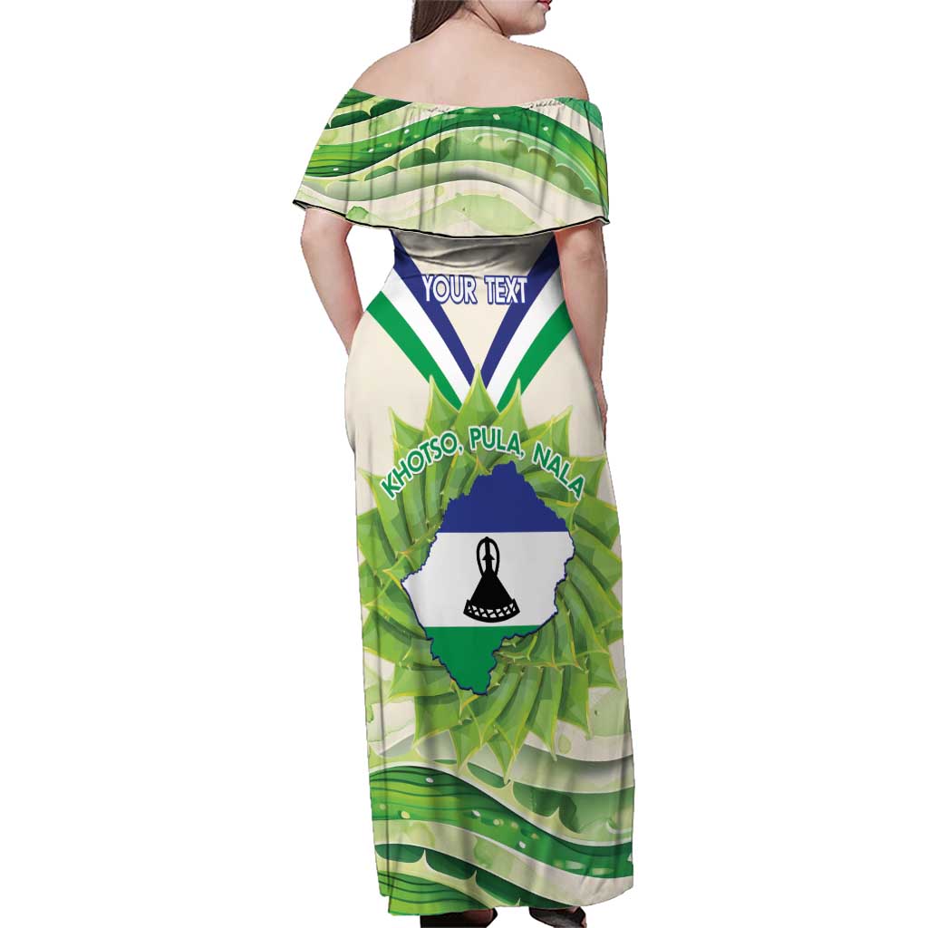Personalised Lesotho Independence Day Family Matching Off Shoulder Maxi Dress and Hawaiian Shirt Aloe Polyphylla Mix Coat Of Arms - Wonder Print Shop