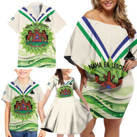 Personalised Lesotho Independence Day Family Matching Off Shoulder Short Dress and Hawaiian Shirt Aloe Polyphylla Mix Coat Of Arms - Wonder Print Shop