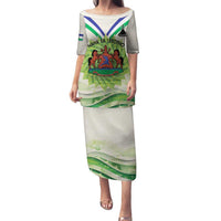 Personalised Lesotho Independence Day Family Matching Puletasi and Hawaiian Shirt Aloe Polyphylla Mix Coat Of Arms - Wonder Print Shop