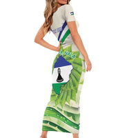 Personalised Lesotho Independence Day Family Matching Short Sleeve Bodycon Dress and Hawaiian Shirt Aloe Polyphylla Mix Coat Of Arms - Wonder Print Shop