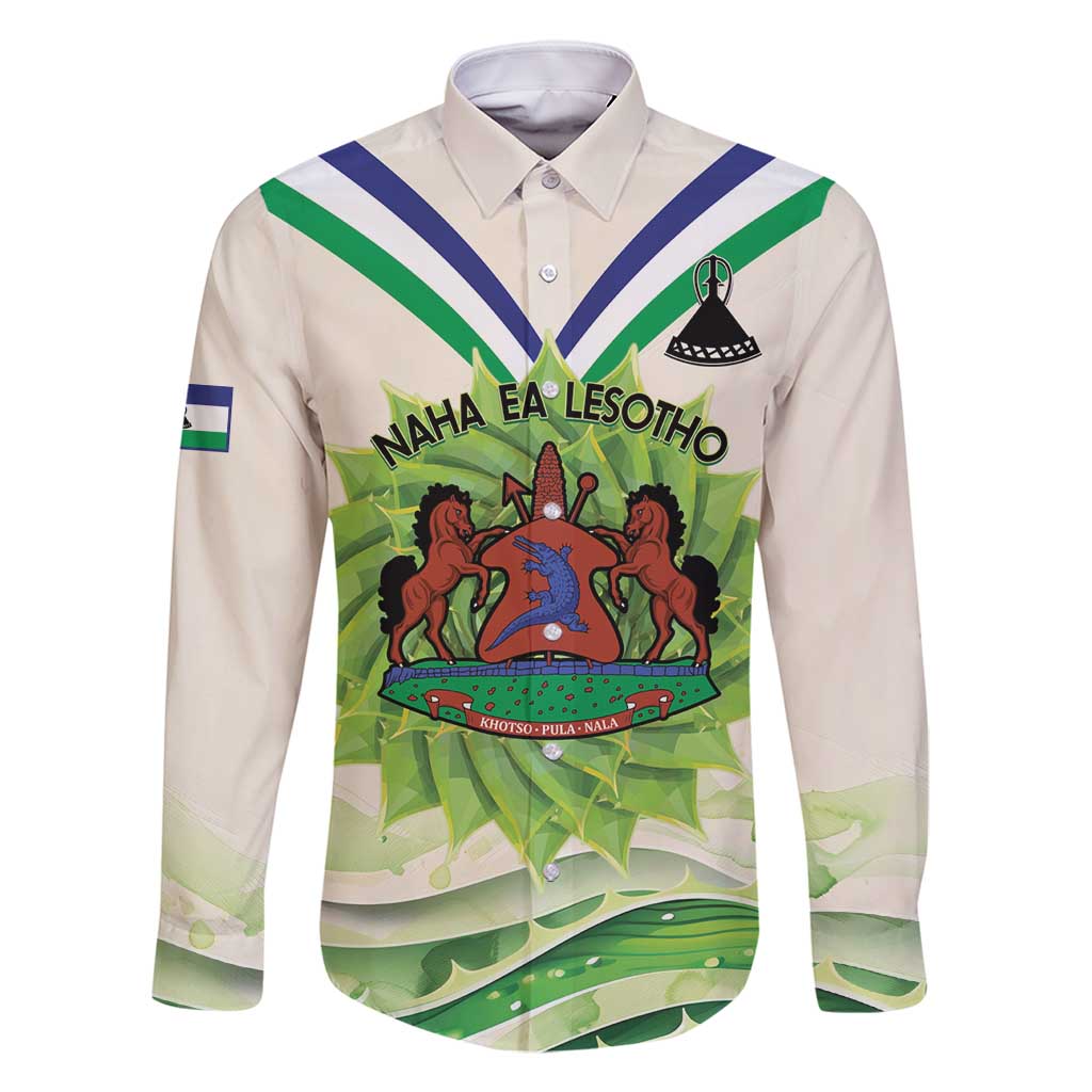 Personalised Lesotho Independence Day Family Matching Summer Maxi Dress and Hawaiian Shirt Aloe Polyphylla Mix Coat Of Arms - Wonder Print Shop