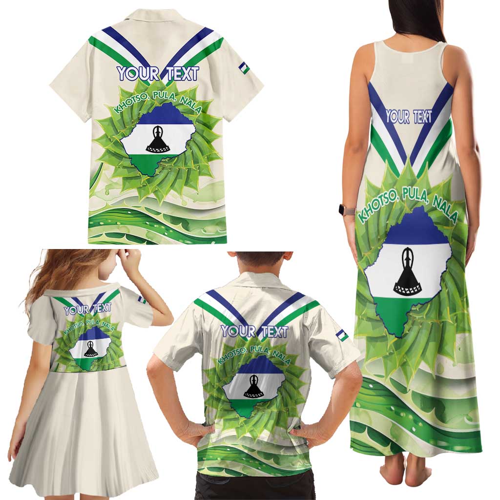 Personalised Lesotho Independence Day Family Matching Tank Maxi Dress and Hawaiian Shirt Aloe Polyphylla Mix Coat Of Arms - Wonder Print Shop