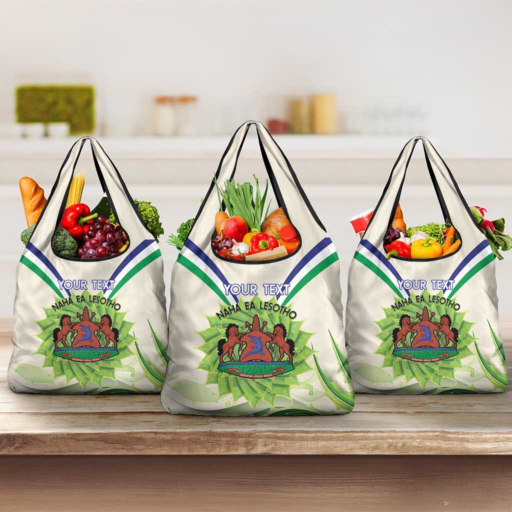 Personalised Lesotho Independence Day Grocery Bag Aloe Polyphylla Mix Coat Of Arms