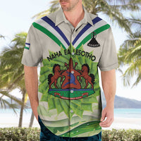 Personalised Lesotho Independence Day Hawaiian Shirt Aloe Polyphylla Mix Coat Of Arms - Wonder Print Shop