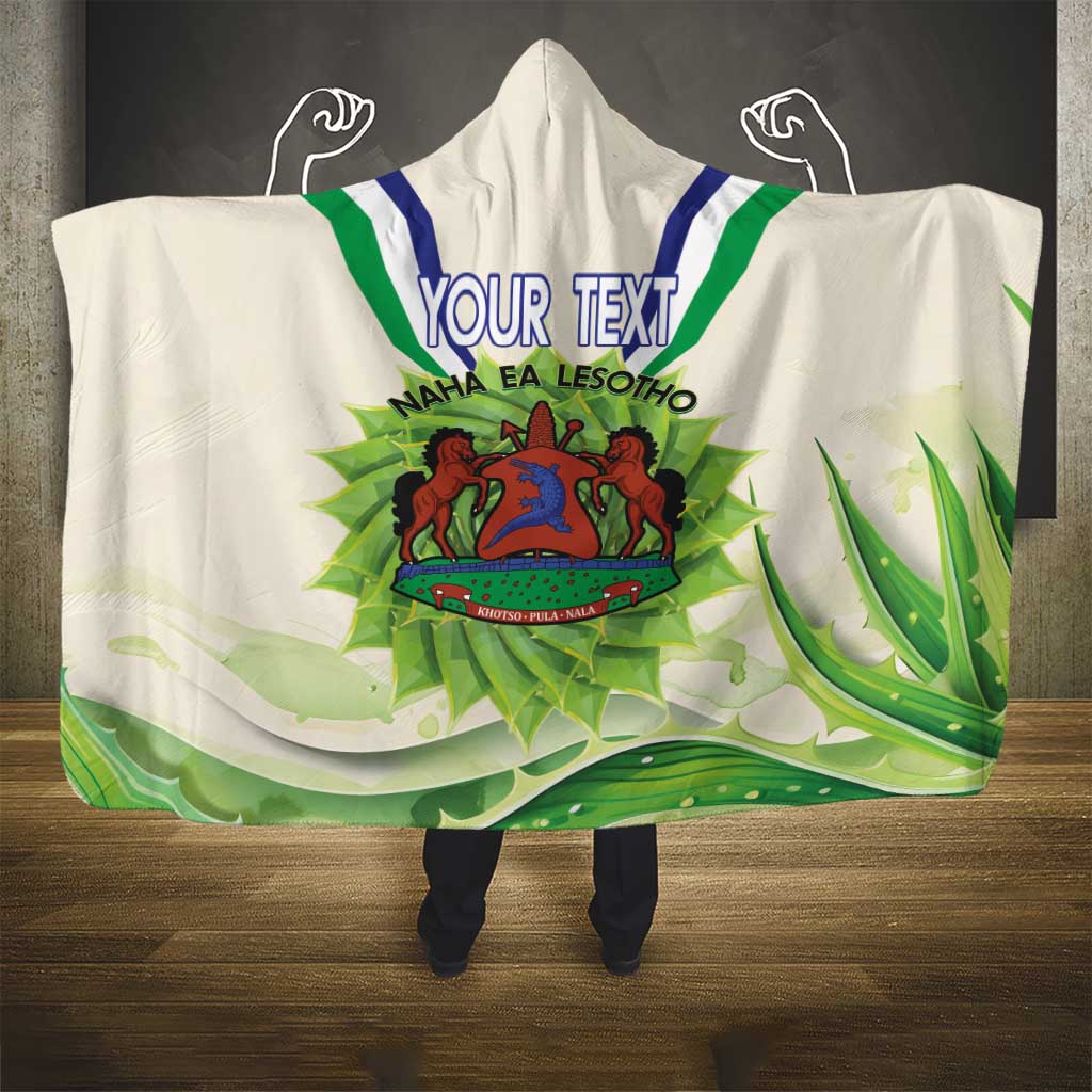 Personalised Lesotho Independence Day Hooded Blanket Aloe Polyphylla Mix Coat Of Arms