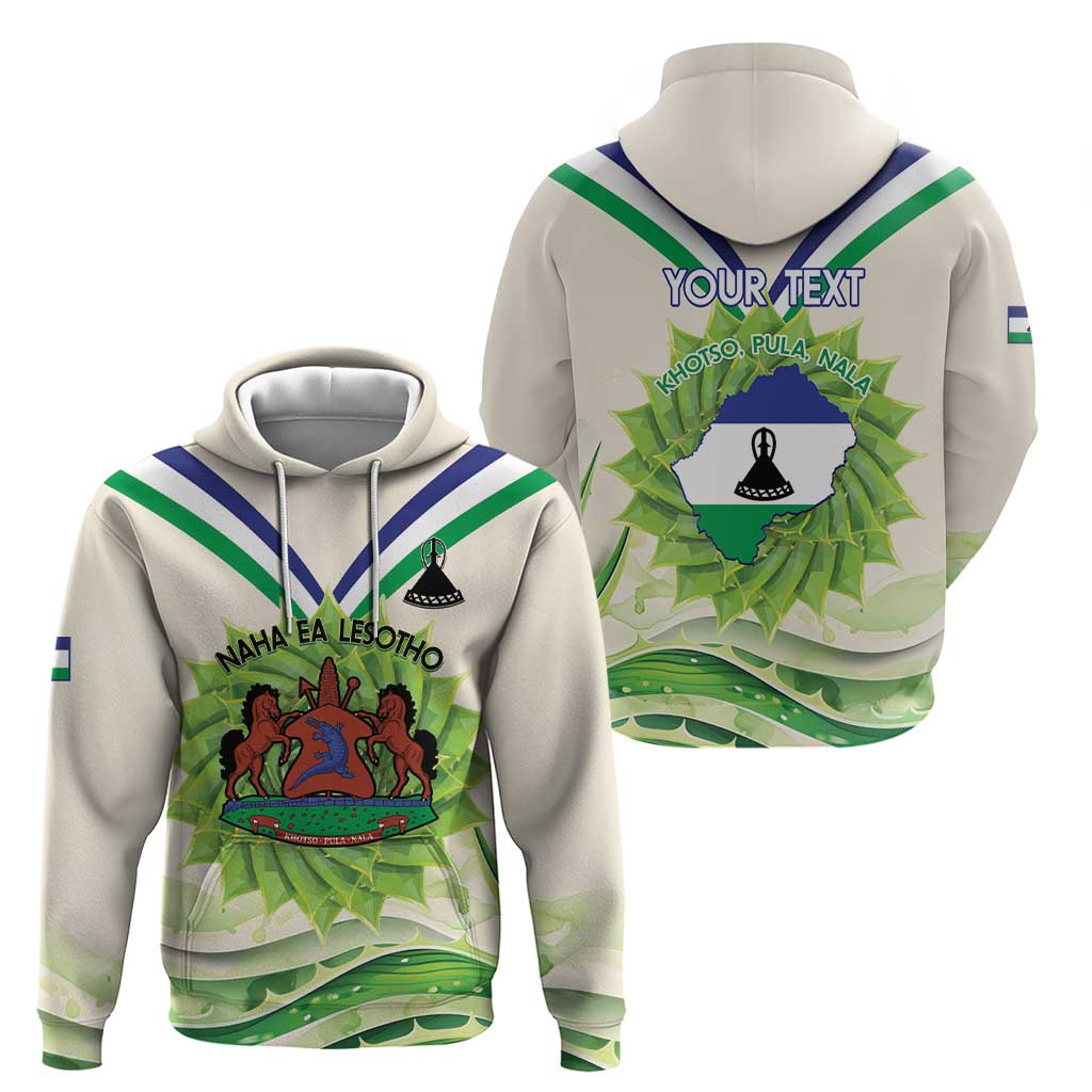 Personalised Lesotho Independence Day Hoodie Aloe Polyphylla Mix Coat Of Arms - Wonder Print Shop