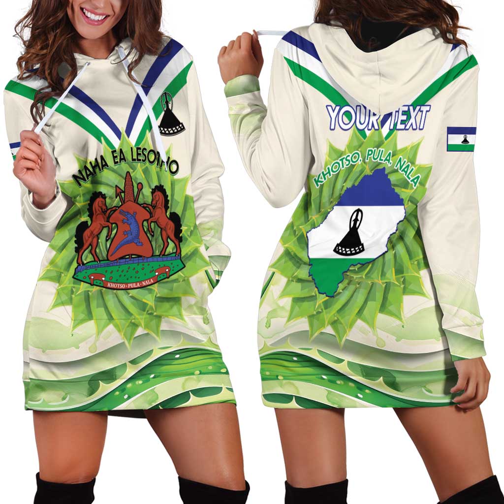 Personalised Lesotho Independence Day Hoodie Dress Aloe Polyphylla Mix Coat Of Arms - Wonder Print Shop