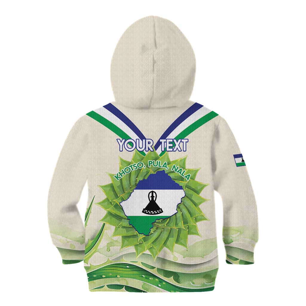Personalised Lesotho Independence Day Kid Hoodie Aloe Polyphylla Mix Coat Of Arms - Wonder Print Shop