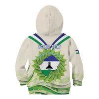 Personalised Lesotho Independence Day Kid Hoodie Aloe Polyphylla Mix Coat Of Arms - Wonder Print Shop