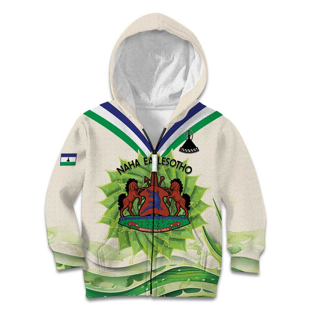 Personalised Lesotho Independence Day Kid Hoodie Aloe Polyphylla Mix Coat Of Arms - Wonder Print Shop
